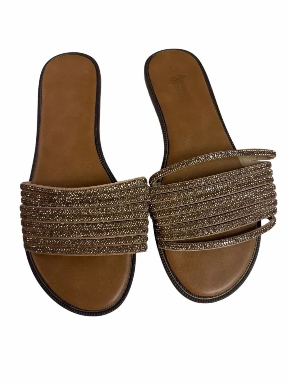American Exchange Size 11 Gold Sparkle Rhinestone Slide Sandals Slip On Glam